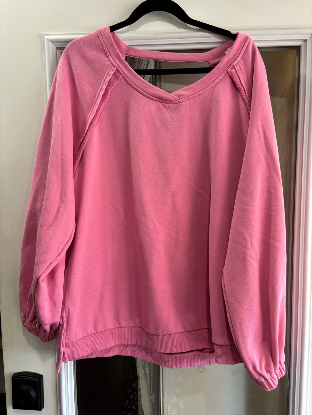 POL Pink V-Neck Raglan Pullover Sweatshirt